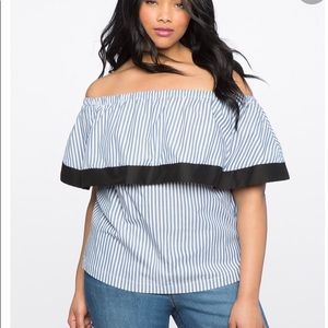 Eloquii Pinstripe off the shoulder flounce too